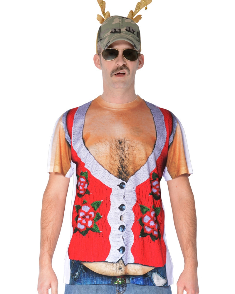 Hairy Belly Poinsettia Christmas Sweater Vest T-Shirt